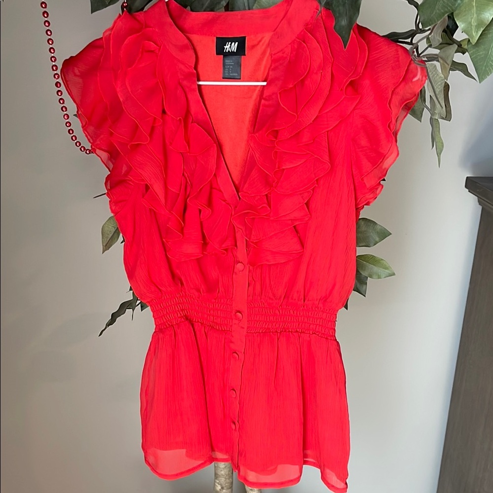 H&M Vibrant Red Ruffle Blouse